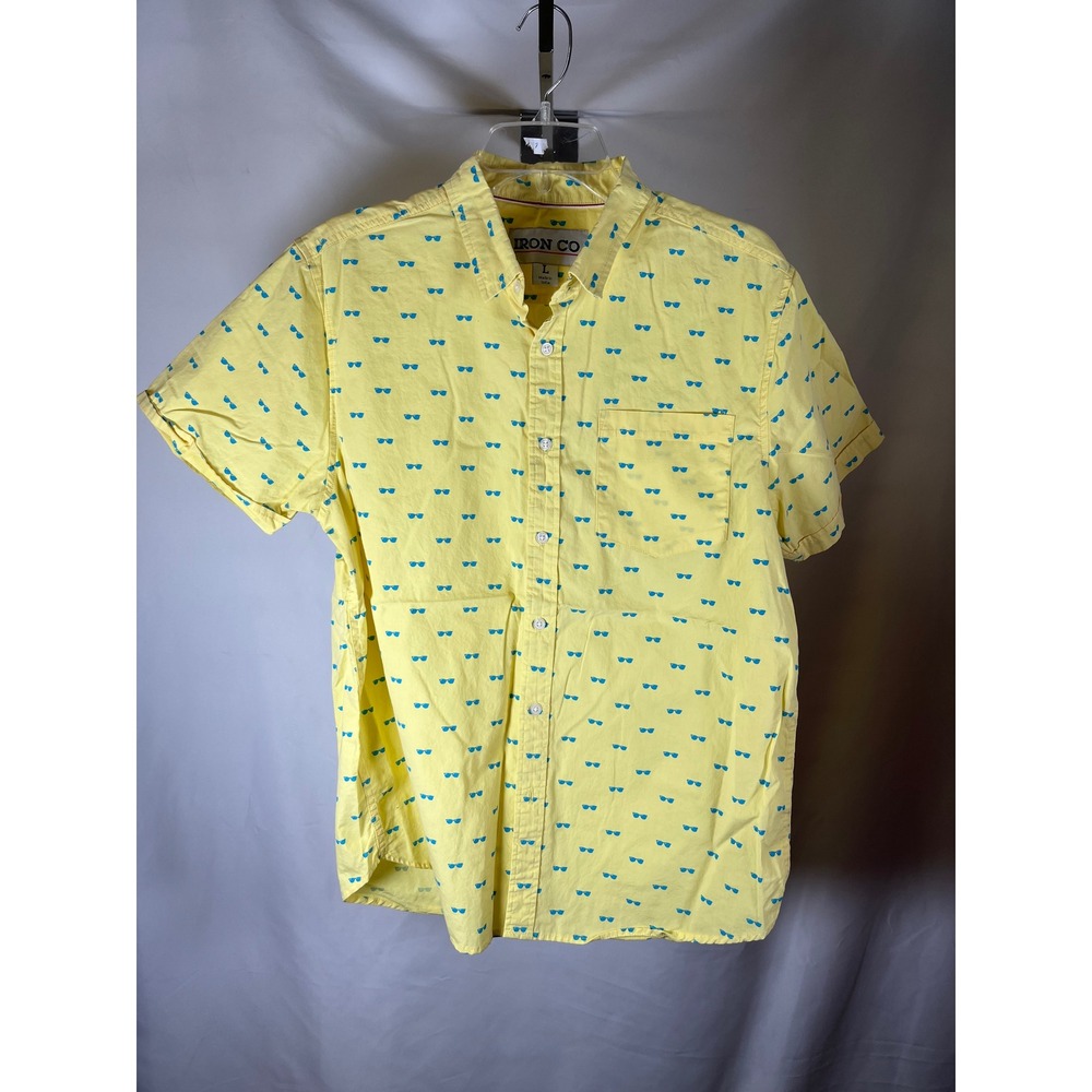 Iron Co Mens Yellow Sunglasses Print Short Sleeve Button Down Shirt‎ Large L